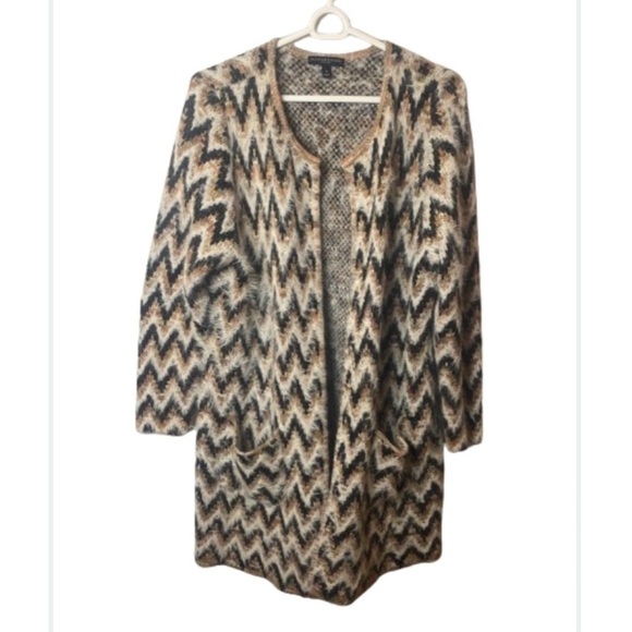 Signature Studio Women’s Small Open Front Pocketed Herringbone Eyelash Cardigan - Picture 1 of 5